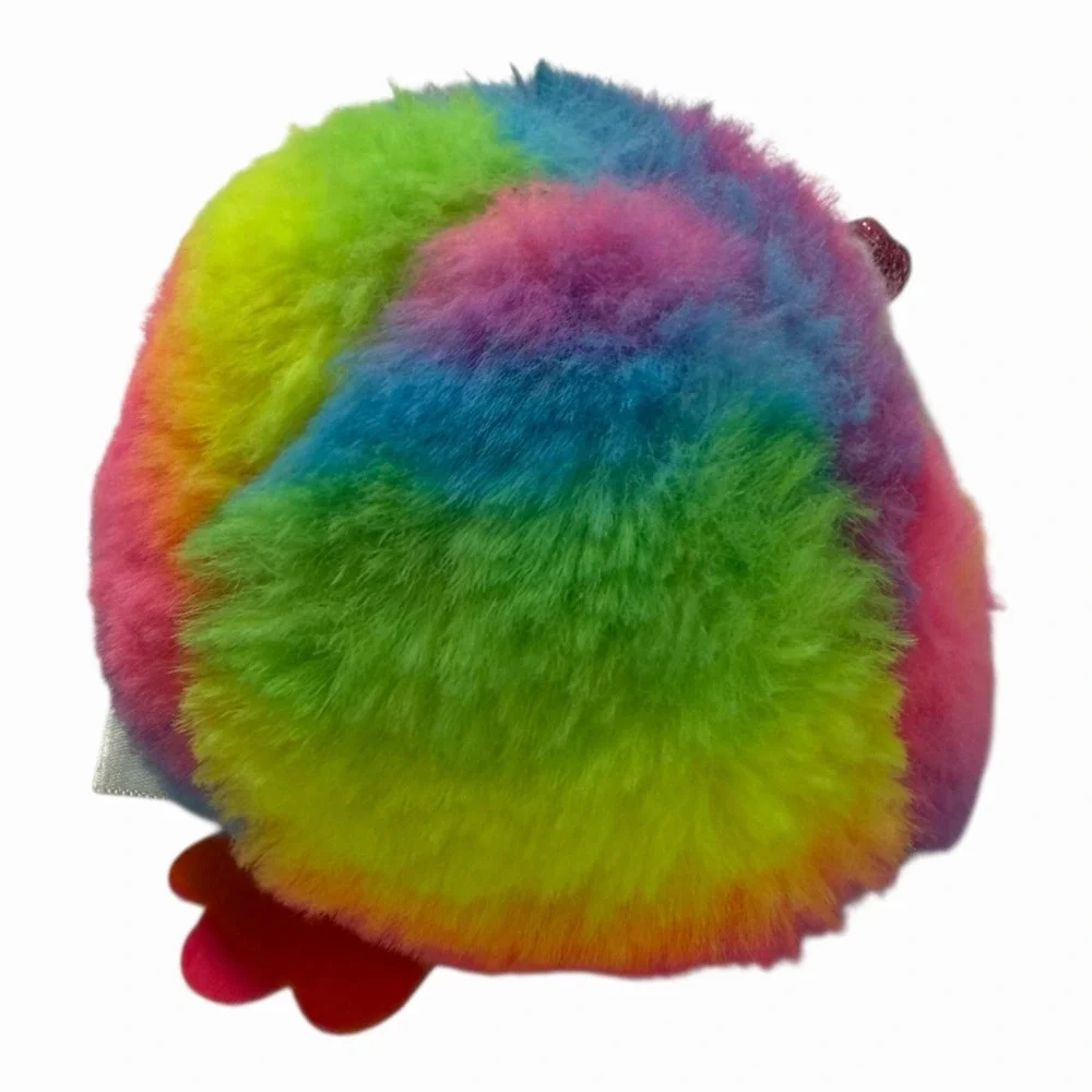 Ty Beanie Boos‎ Rainbow Bird Puffies Plush Glitter Eyes Feet Round Ball Tye Dye